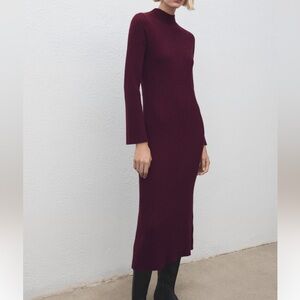 Mango Burgundy Long Sleeve Dress